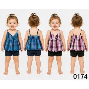 2 Kidgets Baby Girl Plaid Babydoll Tops (shorts not incl)- Size 12 M - 0174